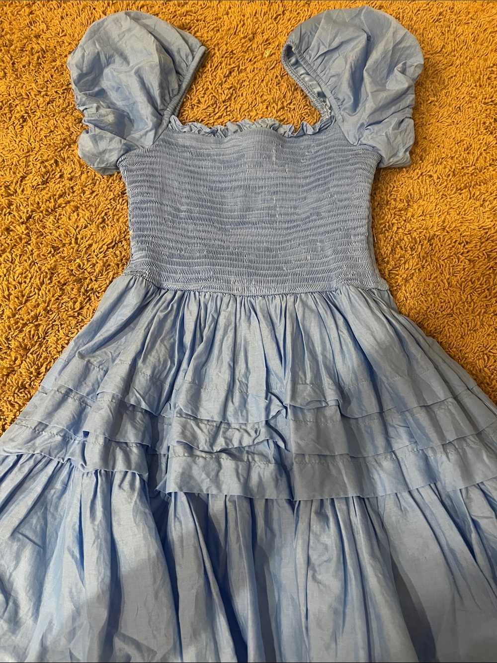 B Darlin Light Blue Puff Sleeve Smocked Dress